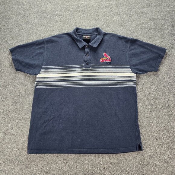 St Louis Cardinals Polo Shirt Mens XL Blue Stripe Vintage MLB Baseball‎ Sports - Picture 1 of 11